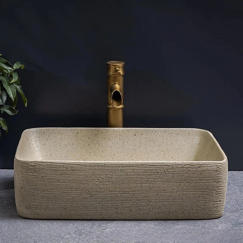 Norda Rect — Lavabo de encimera de cerámica efecto piedra