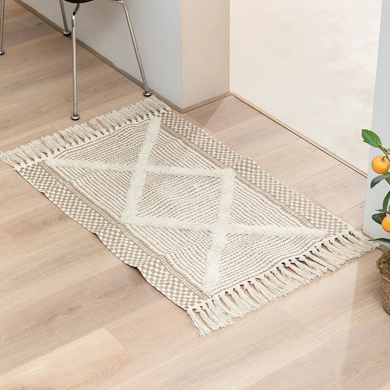 Nórdica — Alfombra tufted de algodón con flecos (antideslizante)