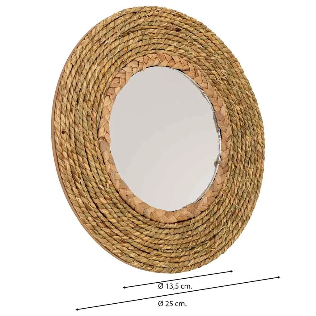 Fiber — Espejo redondo de fibra natural marrón (Ø25 cm)