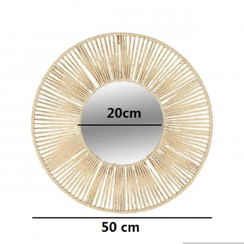 Caren — Espejo redondo de rafia natural (Ø50 cm)