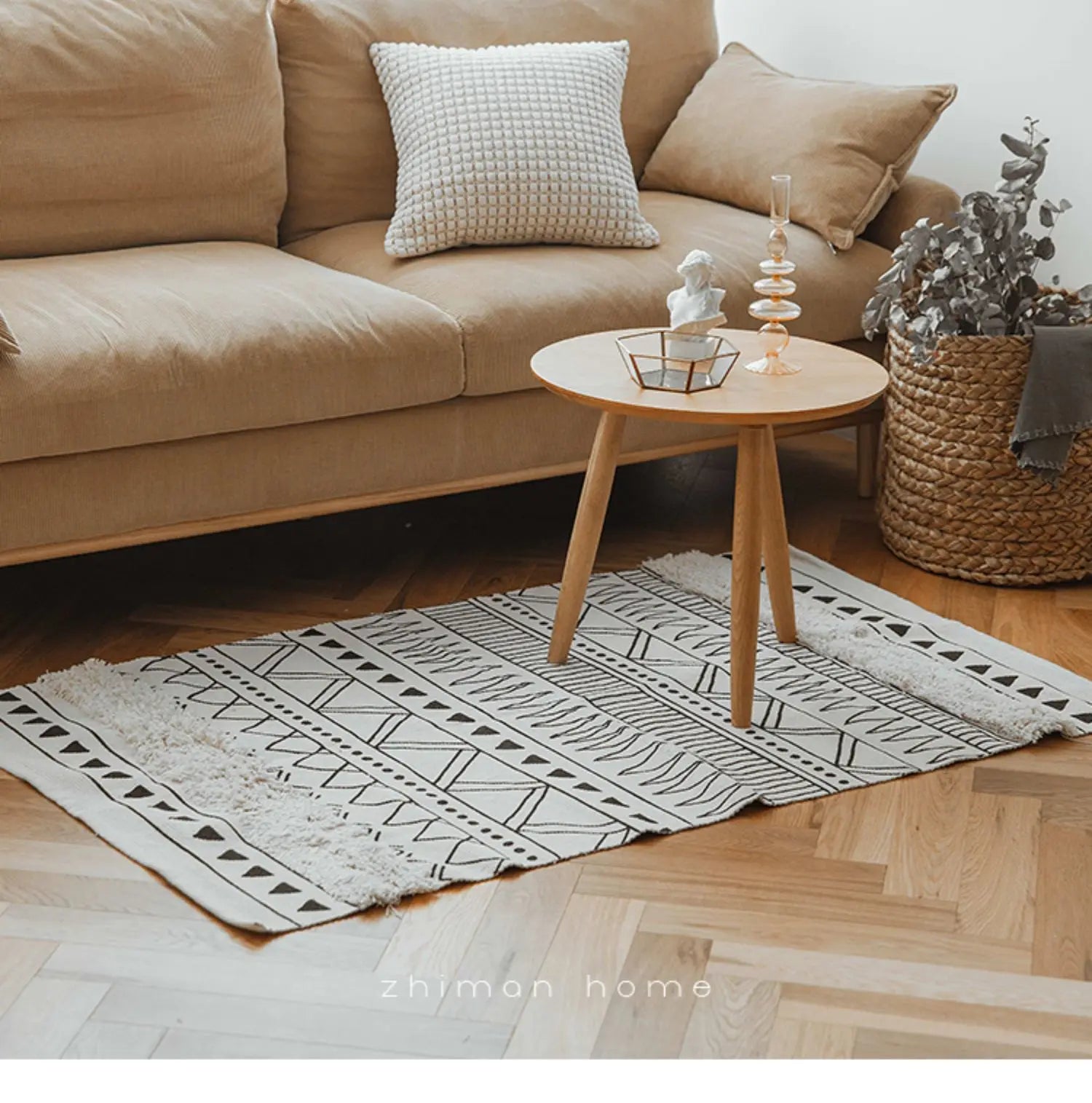 Nórdica Geo — Alfombra tufted de algodón con flecos (antideslizante)