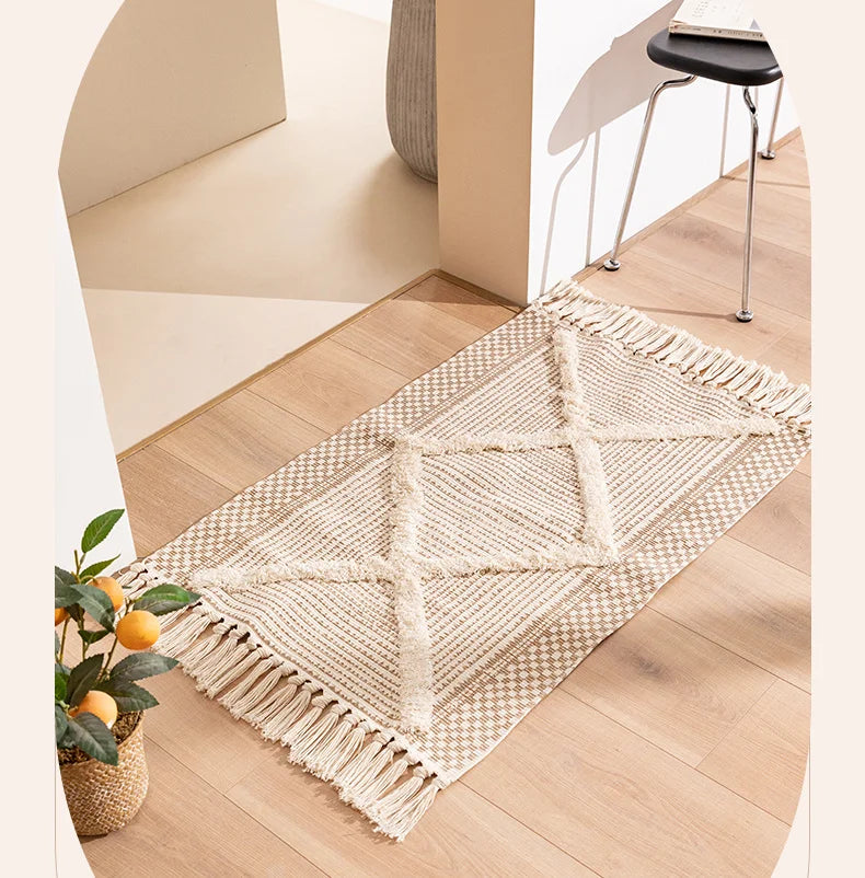 Nórdica — Alfombra tufted de algodón con flecos (antideslizante)