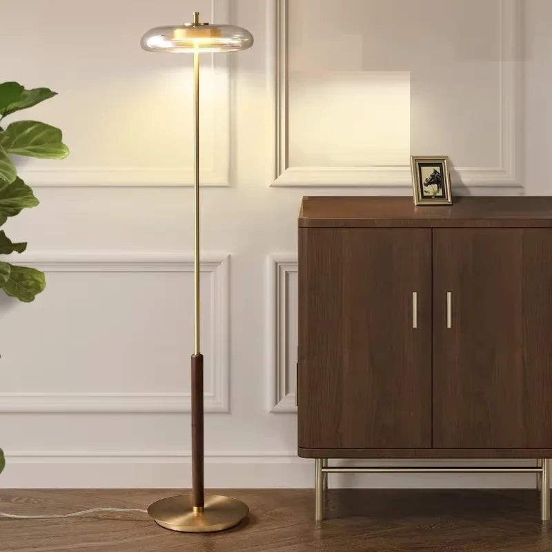 Classy — Lámpara de pie retro de vidrio ámbar dorado
