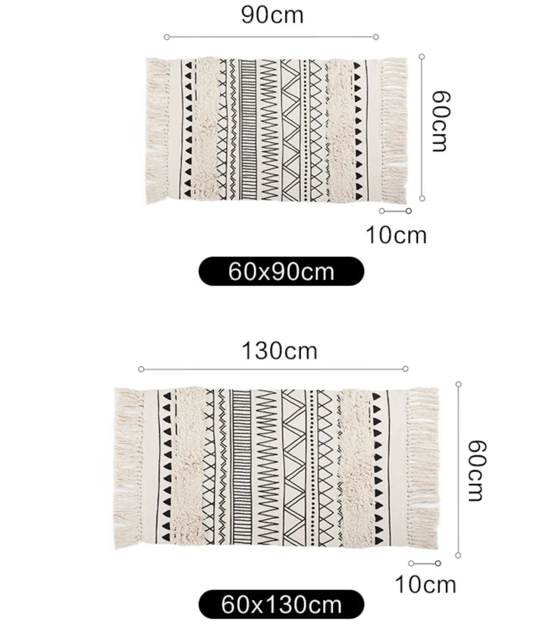 Nórdica Geo — Alfombra tufted de algodón con flecos (antideslizante)