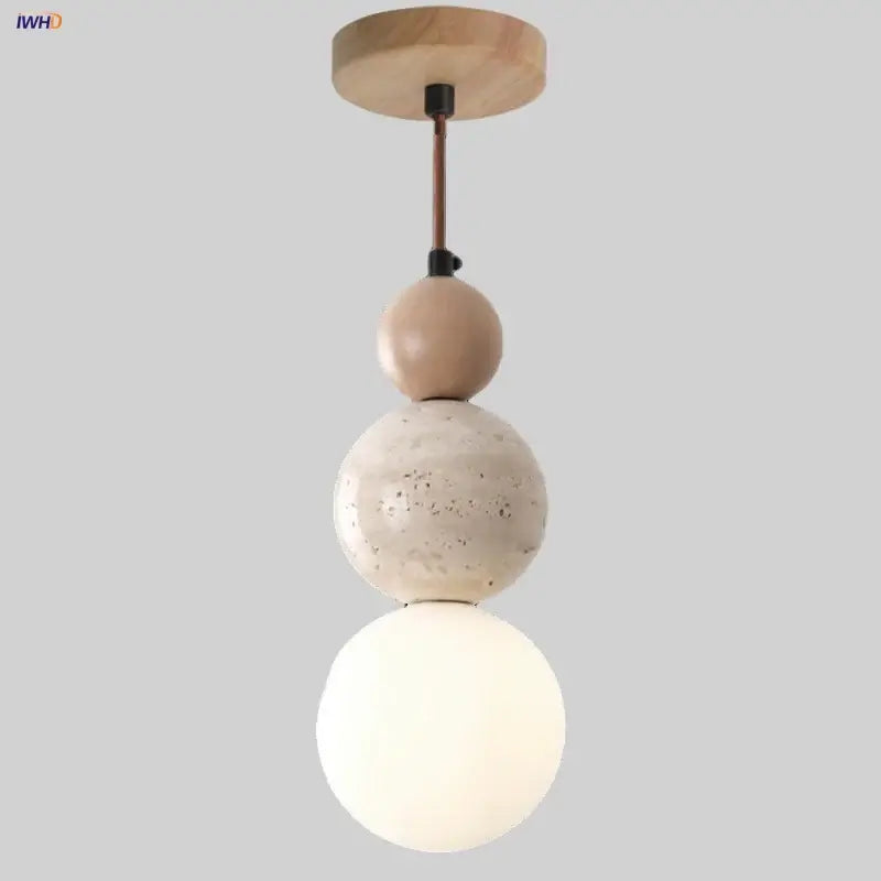 Orbe Terra — Lámpara colgante de travertino, madera y vidrio