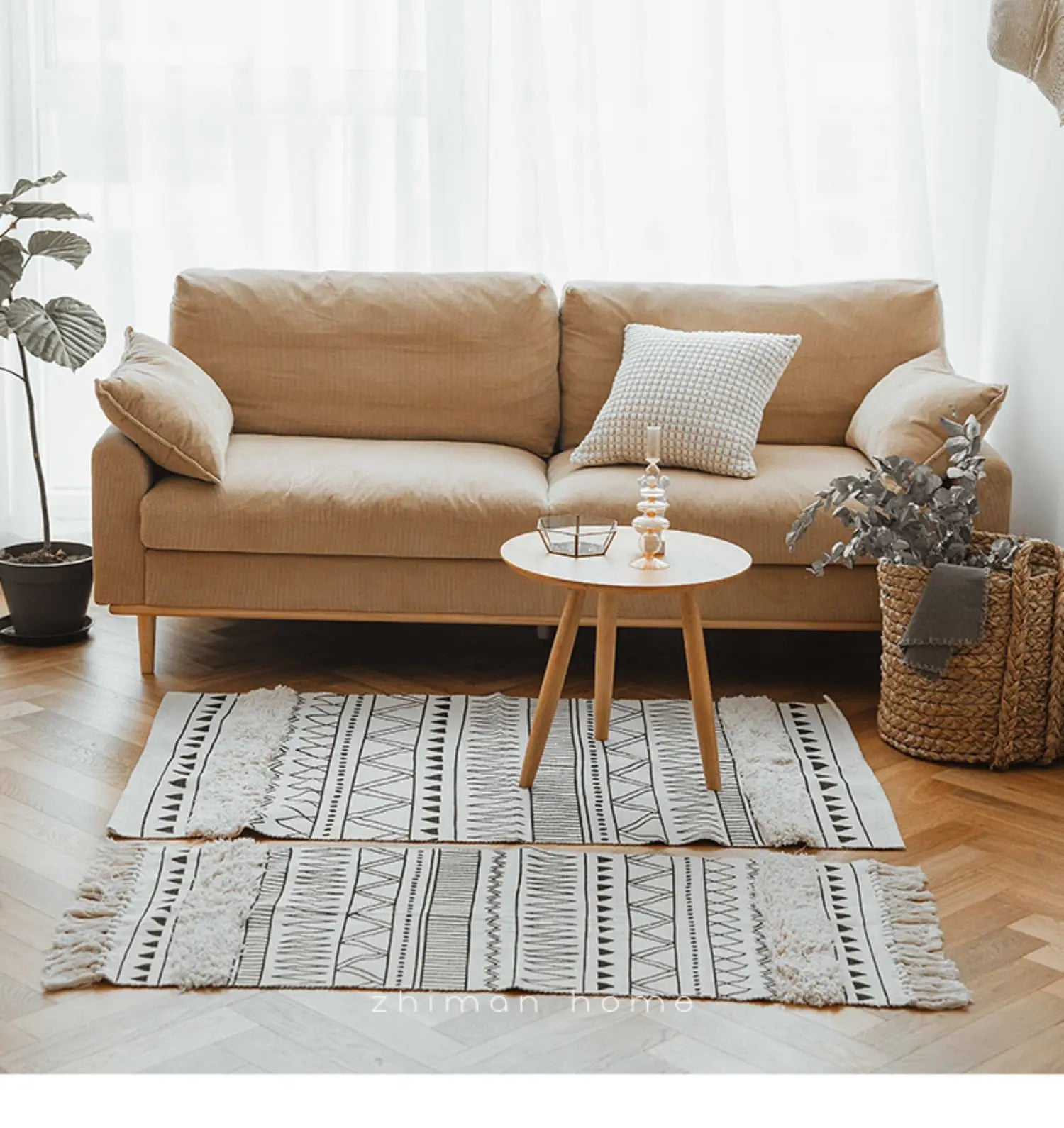 Nórdica Geo — Alfombra tufted de algodón con flecos (antideslizante)