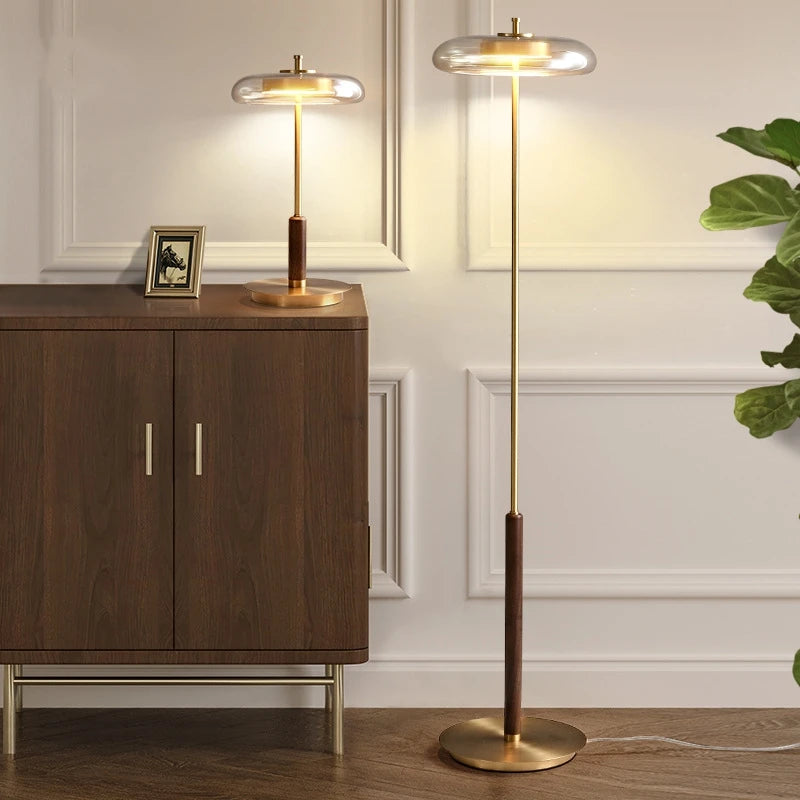 Classy — Lámpara de pie retro de vidrio ámbar dorado