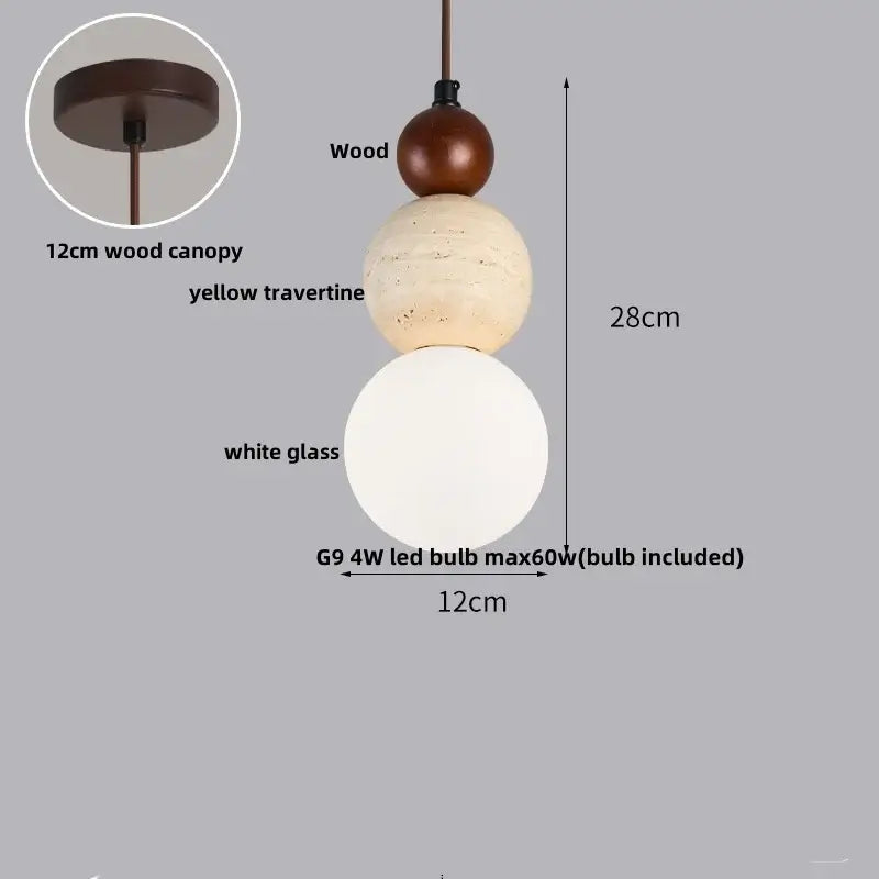 Orbe Terra — Lámpara colgante de travertino, madera y vidrio