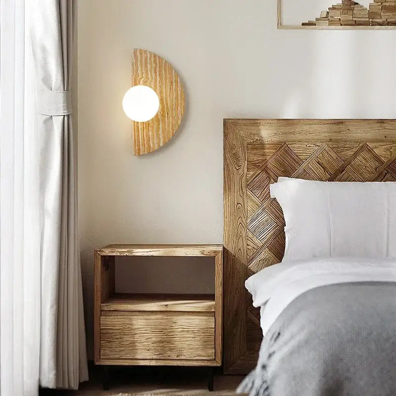 Side — Aplique de pared de travertino semicircular