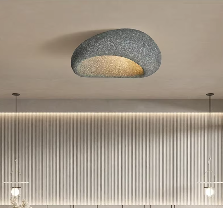 Grey Cloud — Plafón wabi-sabi de resina (Ø52 cm, LED E27)